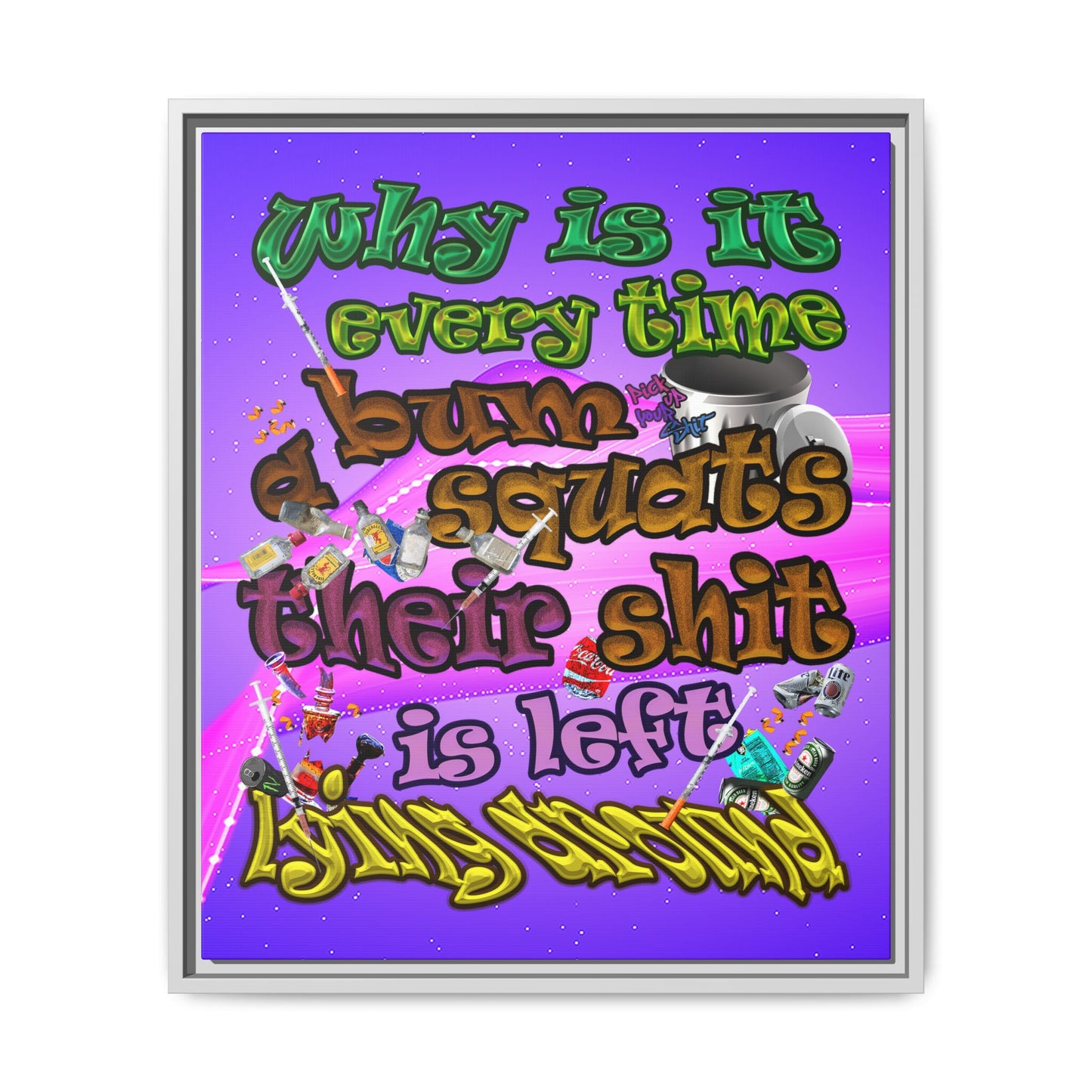 the bum's shit - framed canvas art (purple-pink wave)