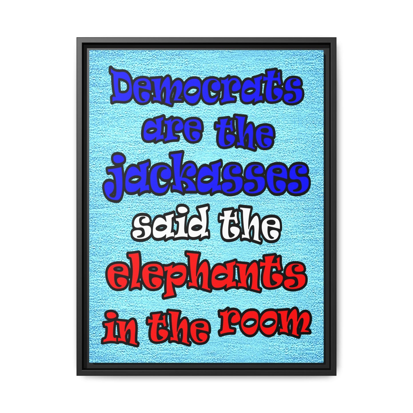 donkeys and elephants - framed canvas art (faded blue)