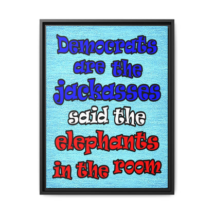 donkeys and elephants - framed canvas art (faded blue)