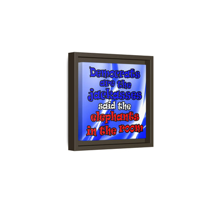 donkeys and elephants - framed canvas art (blue-white wave)
