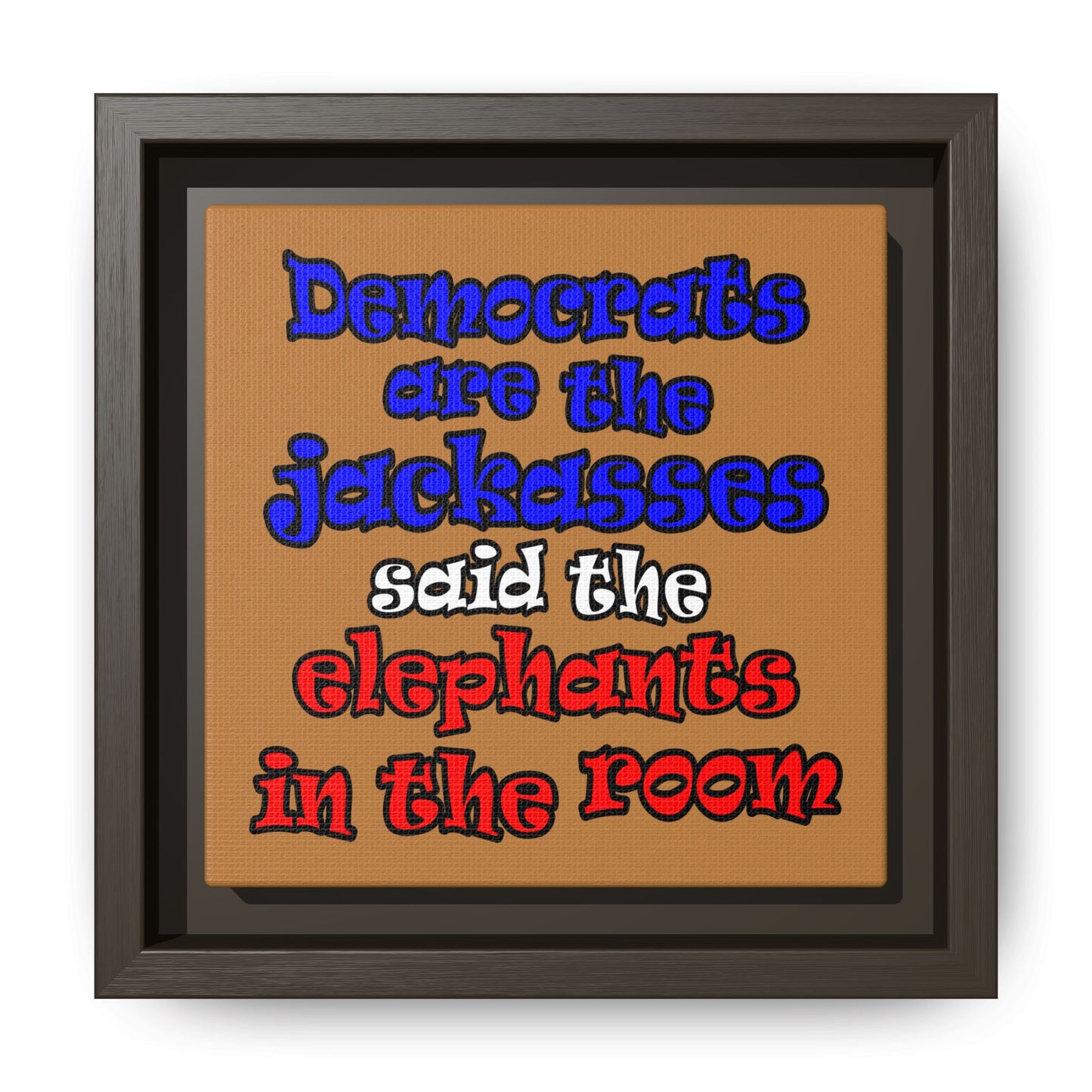 donkeys and elephants - framed canvas art (light brown)