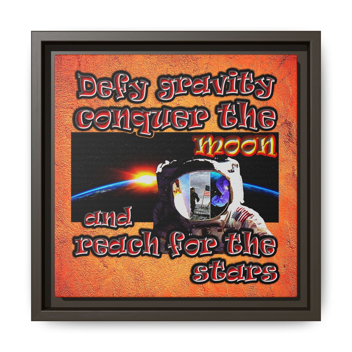defy conquer reach - framed canvas art (burnt orange)