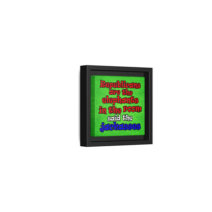 donkeys and elephants - framed canvas art (green turf)