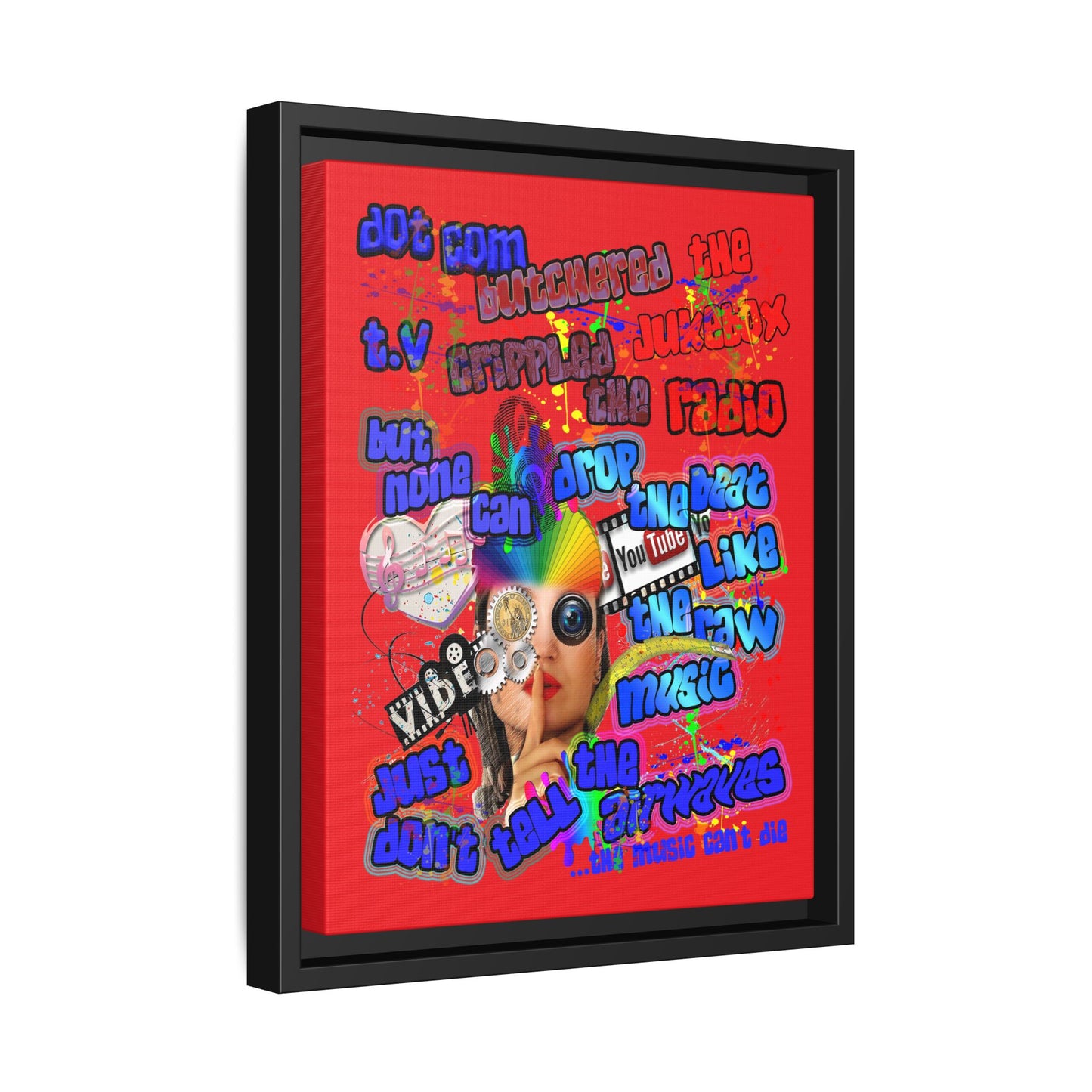 drop the beat - framed canvas art (red)