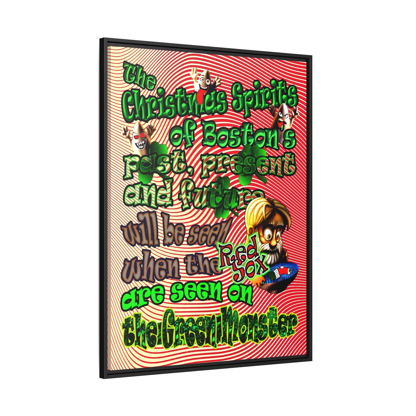 christmas spirits of boston - framed canvas art (yellow-orange wave)