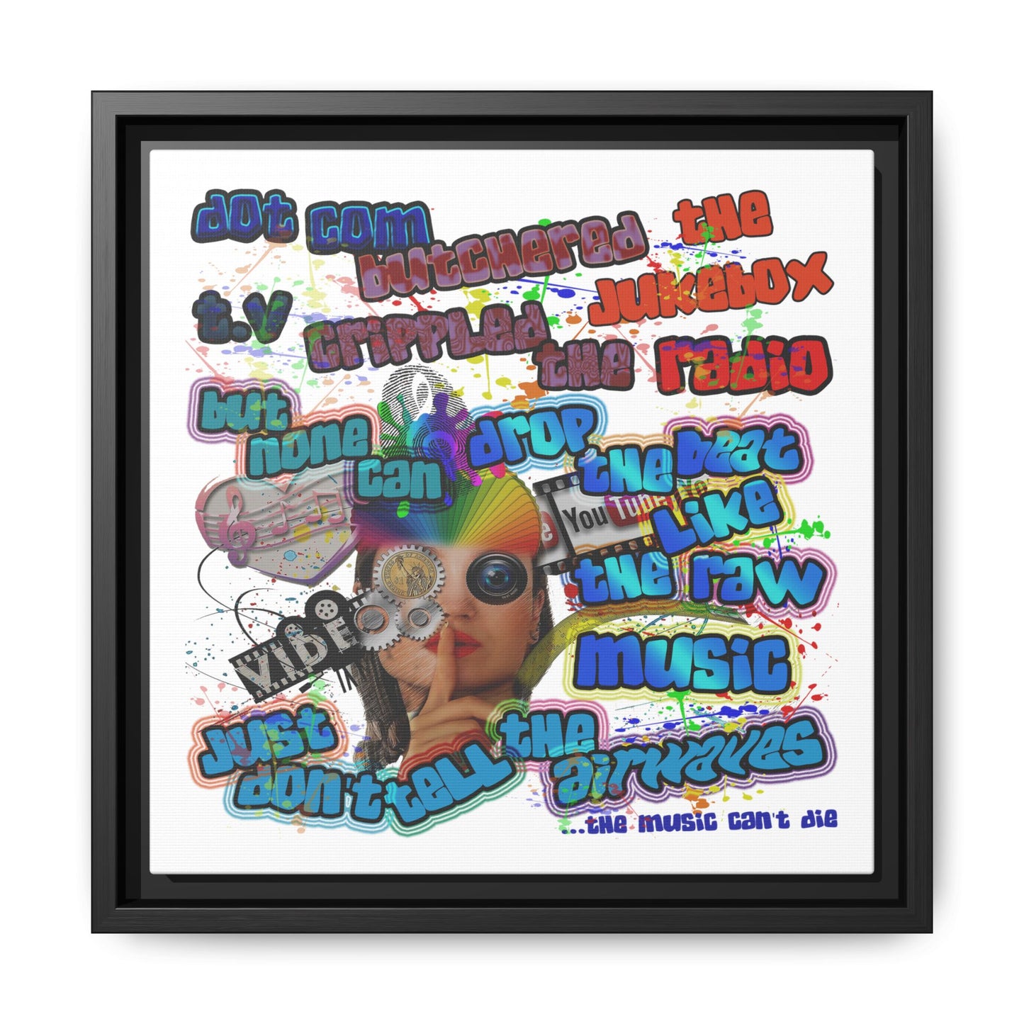 drop the beat - framed canvas art (white)