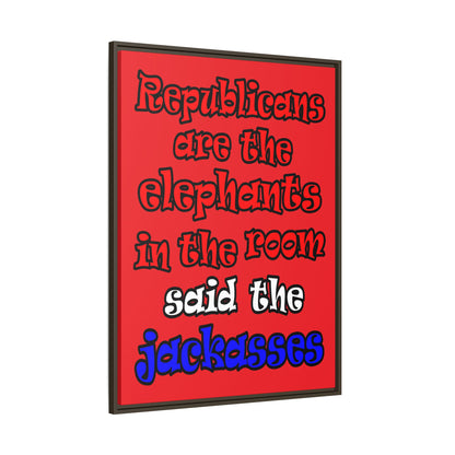 donkeys and elephants - framed canvas art (red)