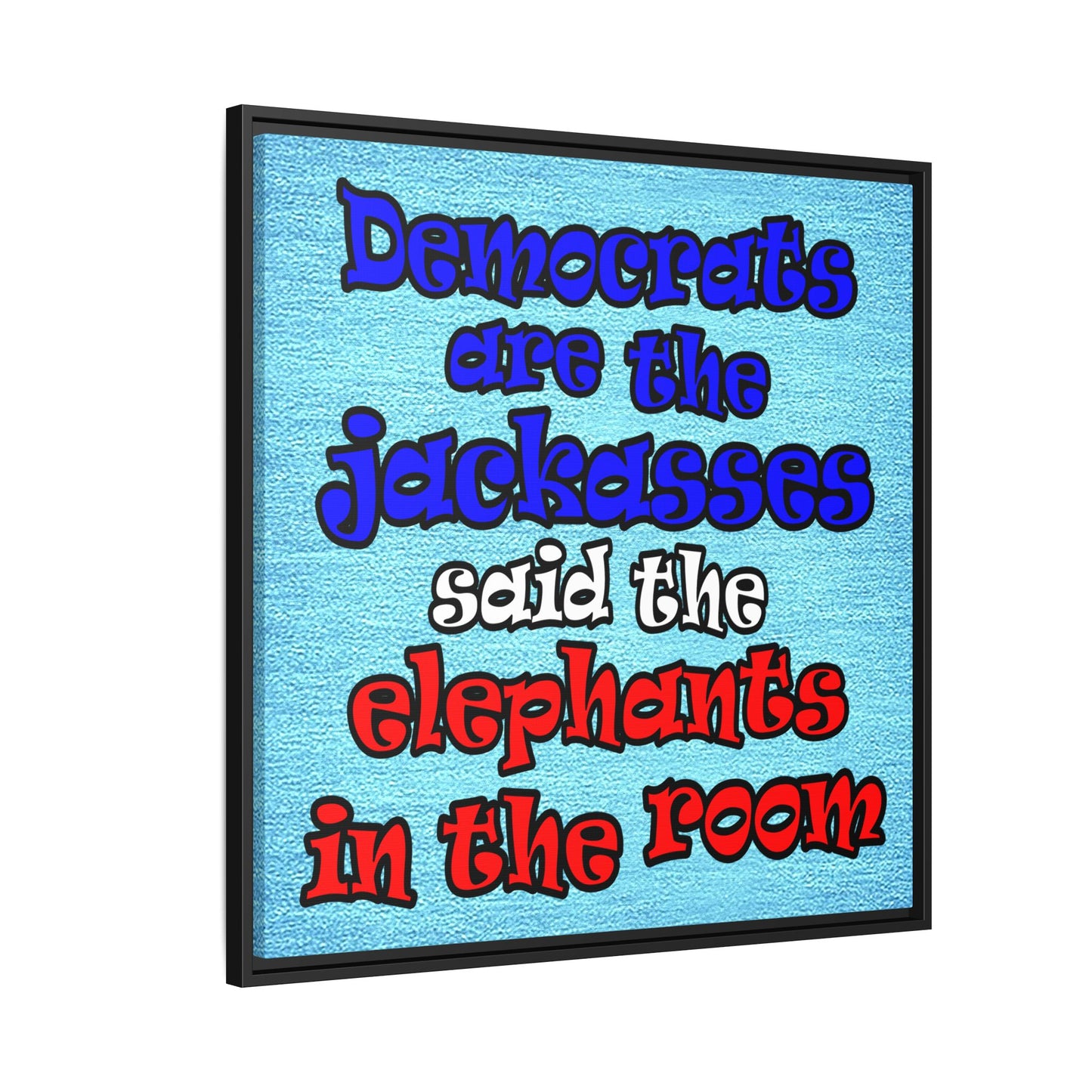 donkeys and elephants - framed canvas art (faded blue)