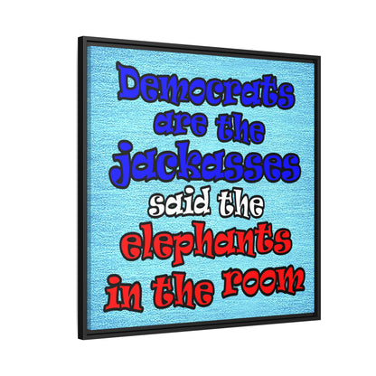 donkeys and elephants - framed canvas art (faded blue)