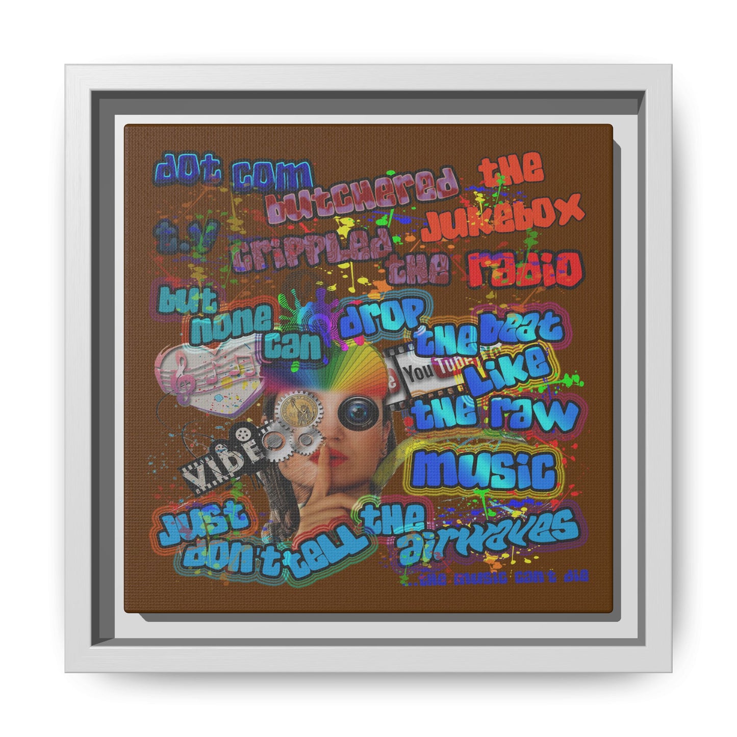 drop the beat - framed canvas art (brown)