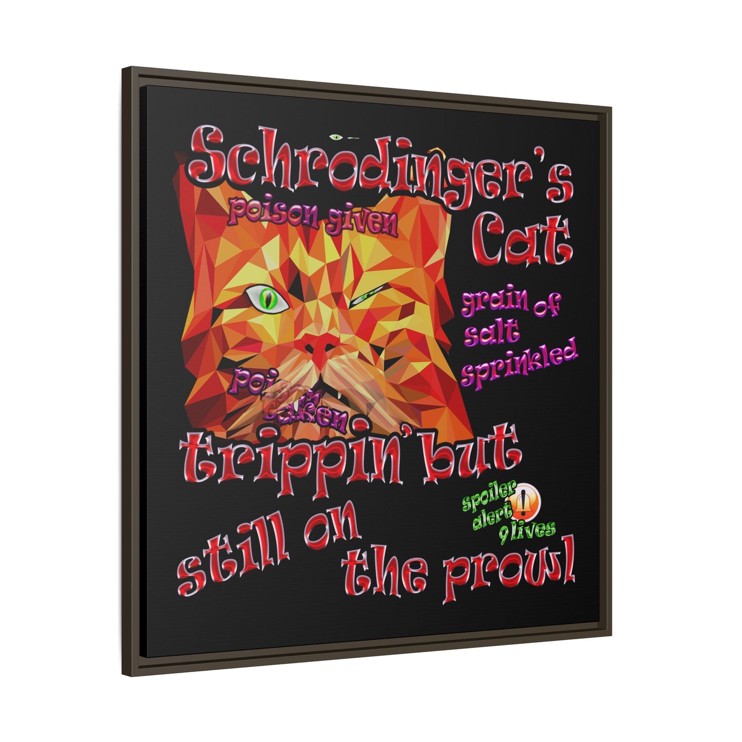 schrodinger's cat - framed canvas art (black)