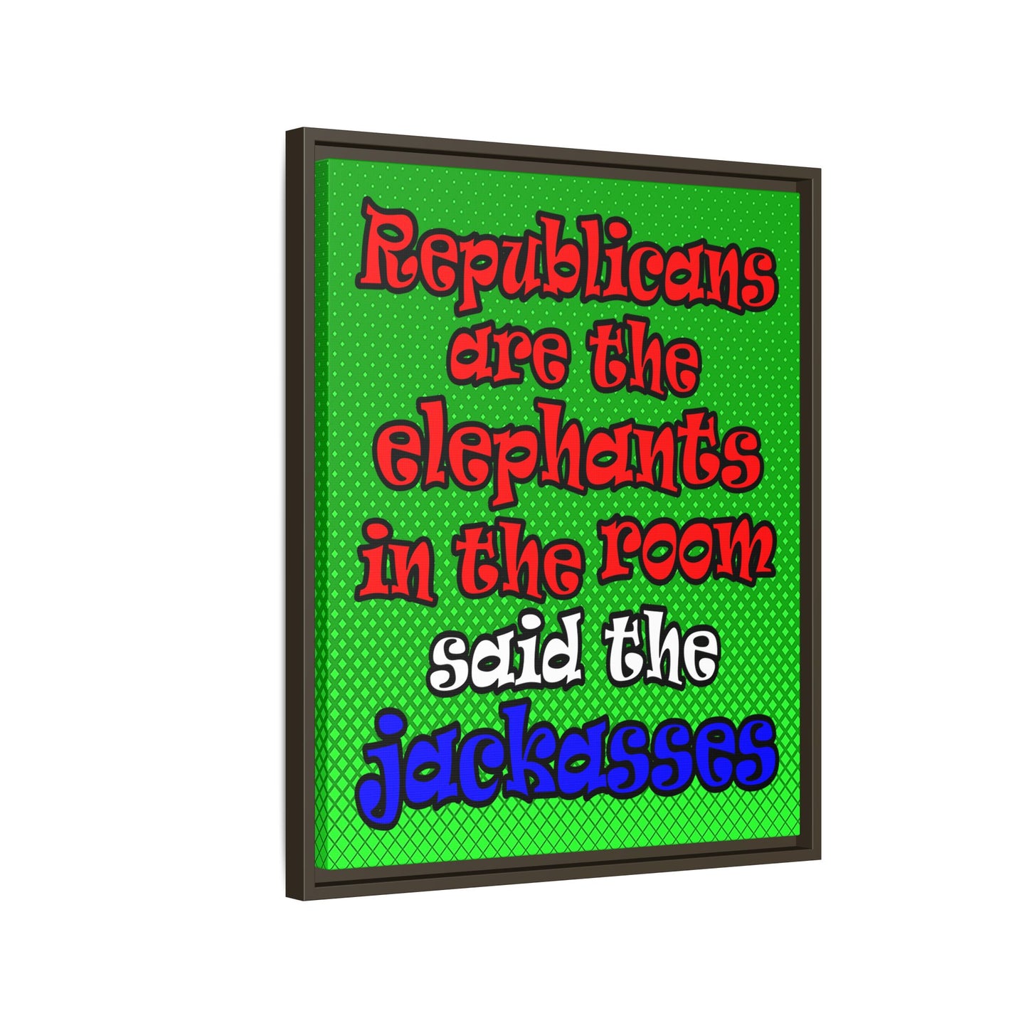 donkeys and elephants - framed canvas art (logo green)