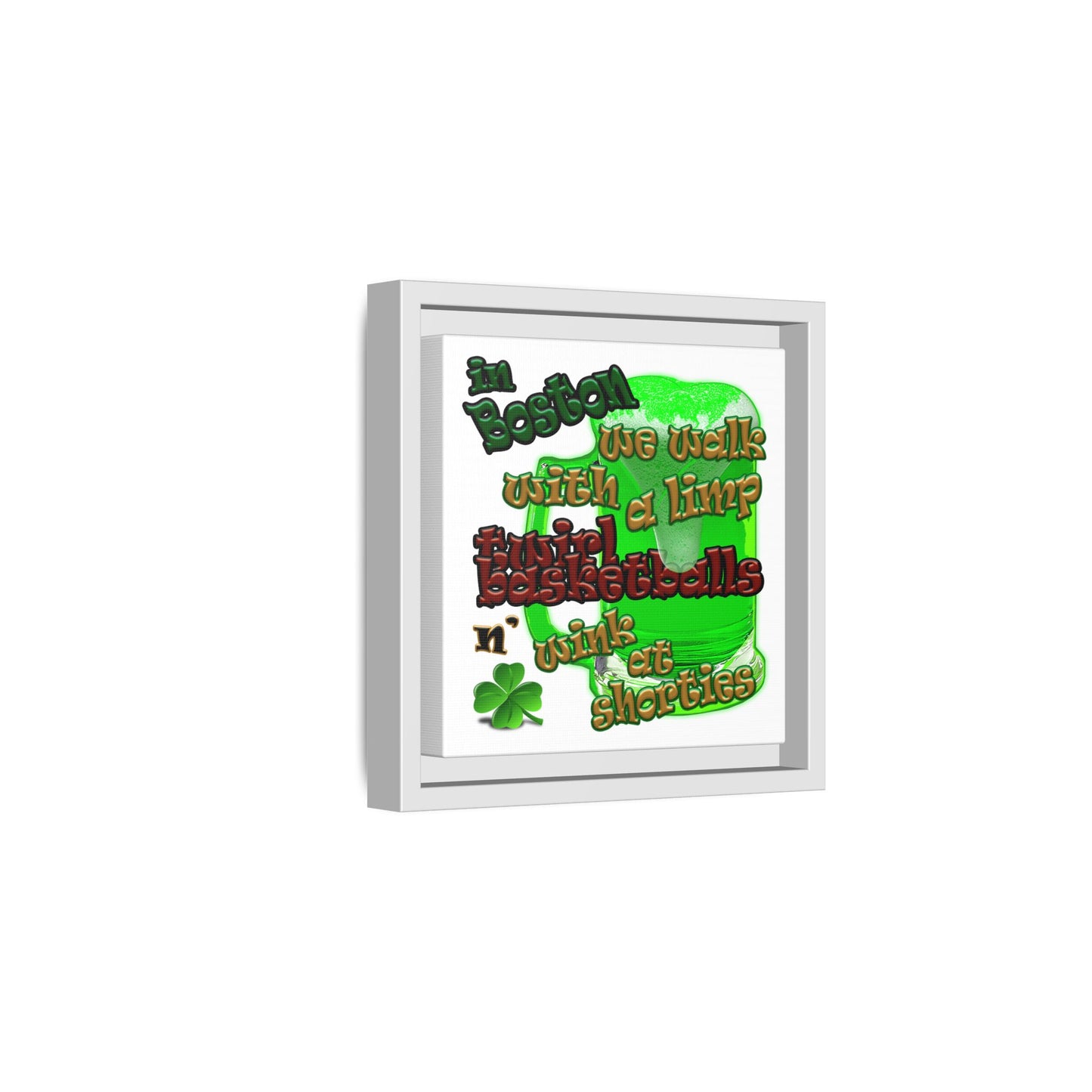 celtics logo - framed canvas art (white)
