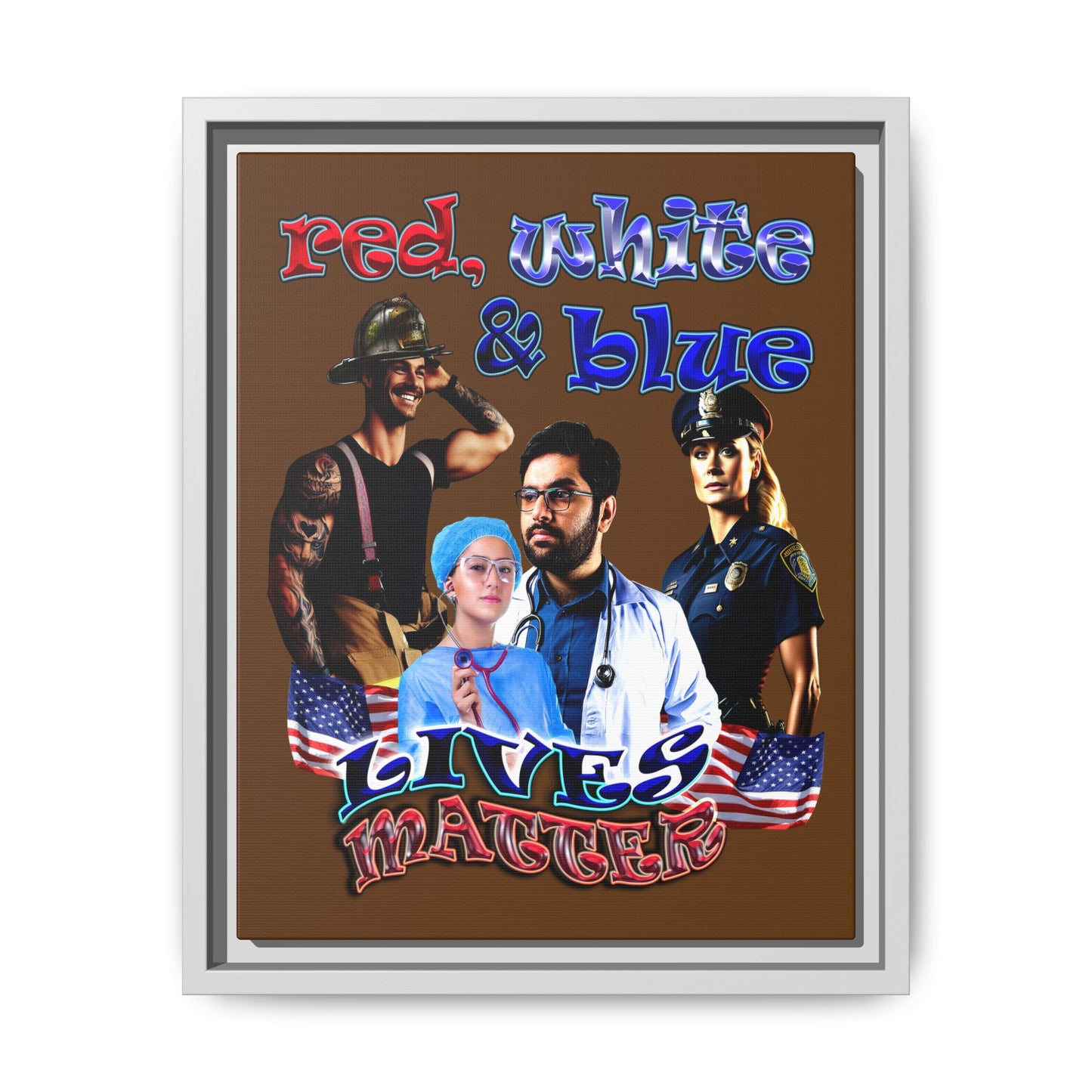 rw&b lives matter - framed canvas art (brown)