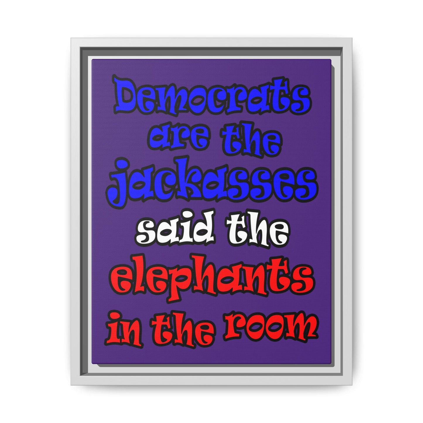 donkeys and elephants - framed canvas art (purple)