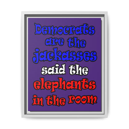 donkeys and elephants - framed canvas art (purple)