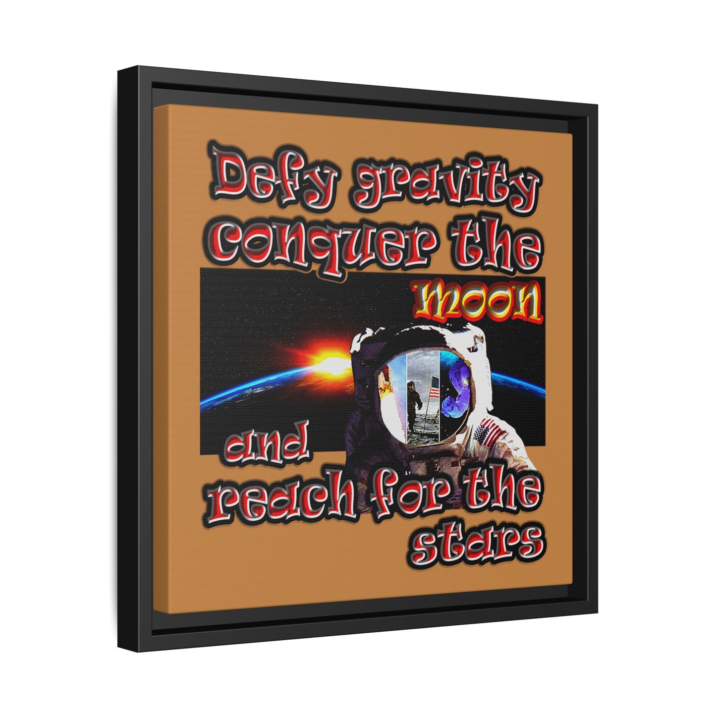 defy conquer reach - framed canvas art (light brown)