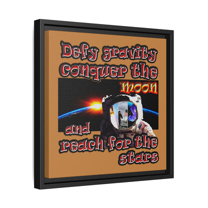 defy conquer reach - framed canvas art (light brown)