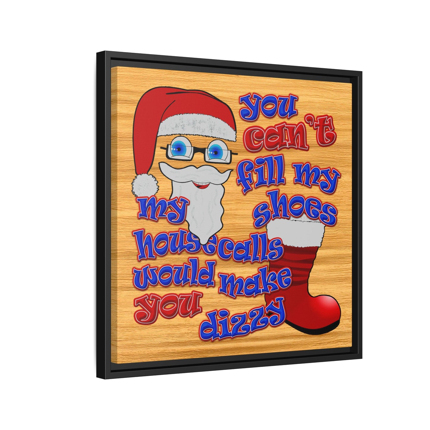 santa's shoes - framed canvas art (butterscotch wood finish)