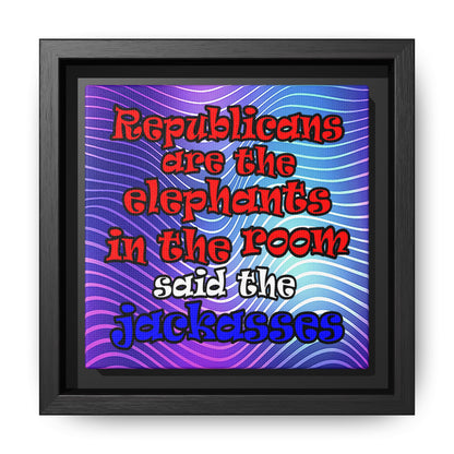 donkeys and elephants - framed canvas art (purple wave)
