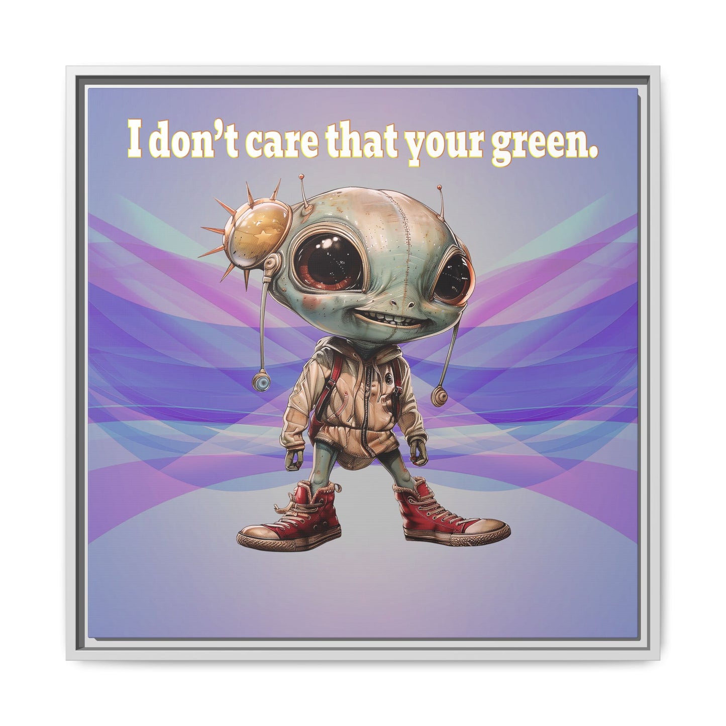I don't care that your green - framed canvas art (light blue-pink wave)