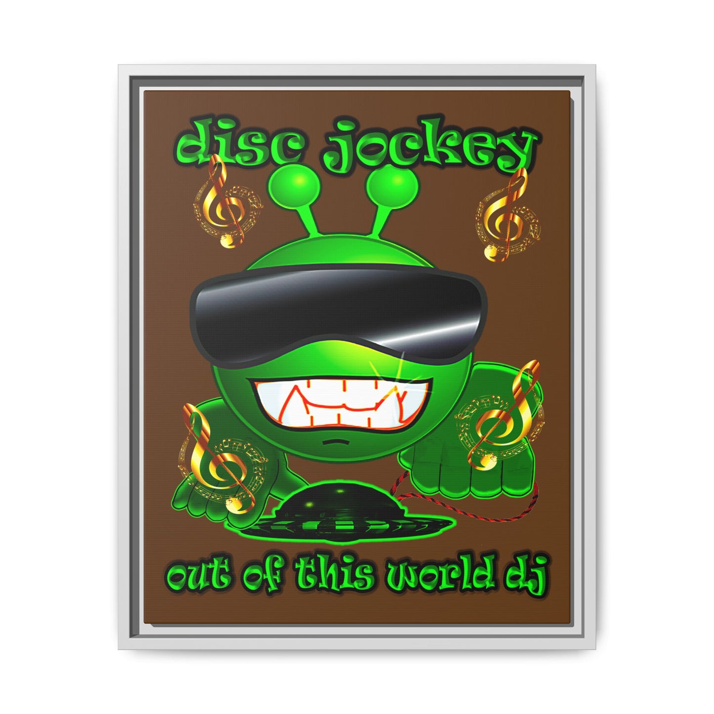 disc jockey - framed canvas art (brown)