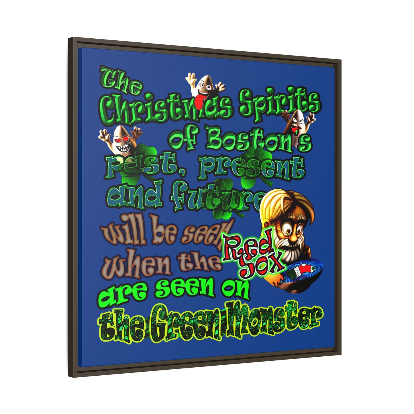 christmas spirits of boston - framed canvas art (dark blue)