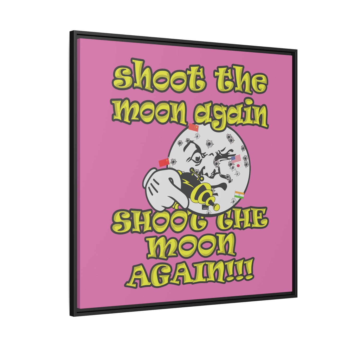 shoot the moon again - framed canvas art (light pink)