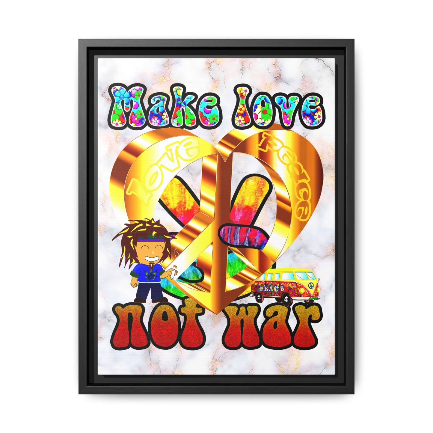 love peace - framed canvas art (white marble)