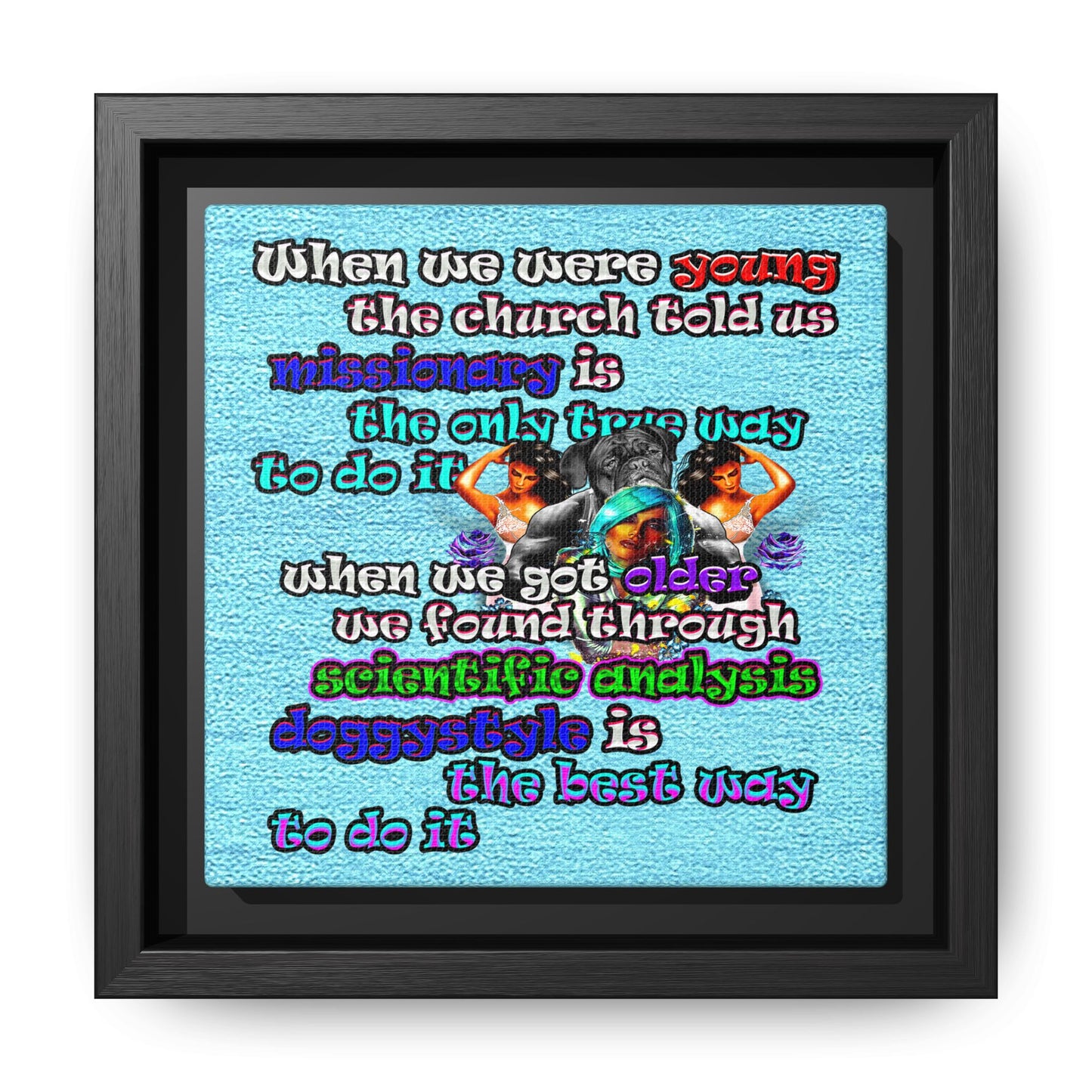 doggystyle - framed canvas art (faded blue)