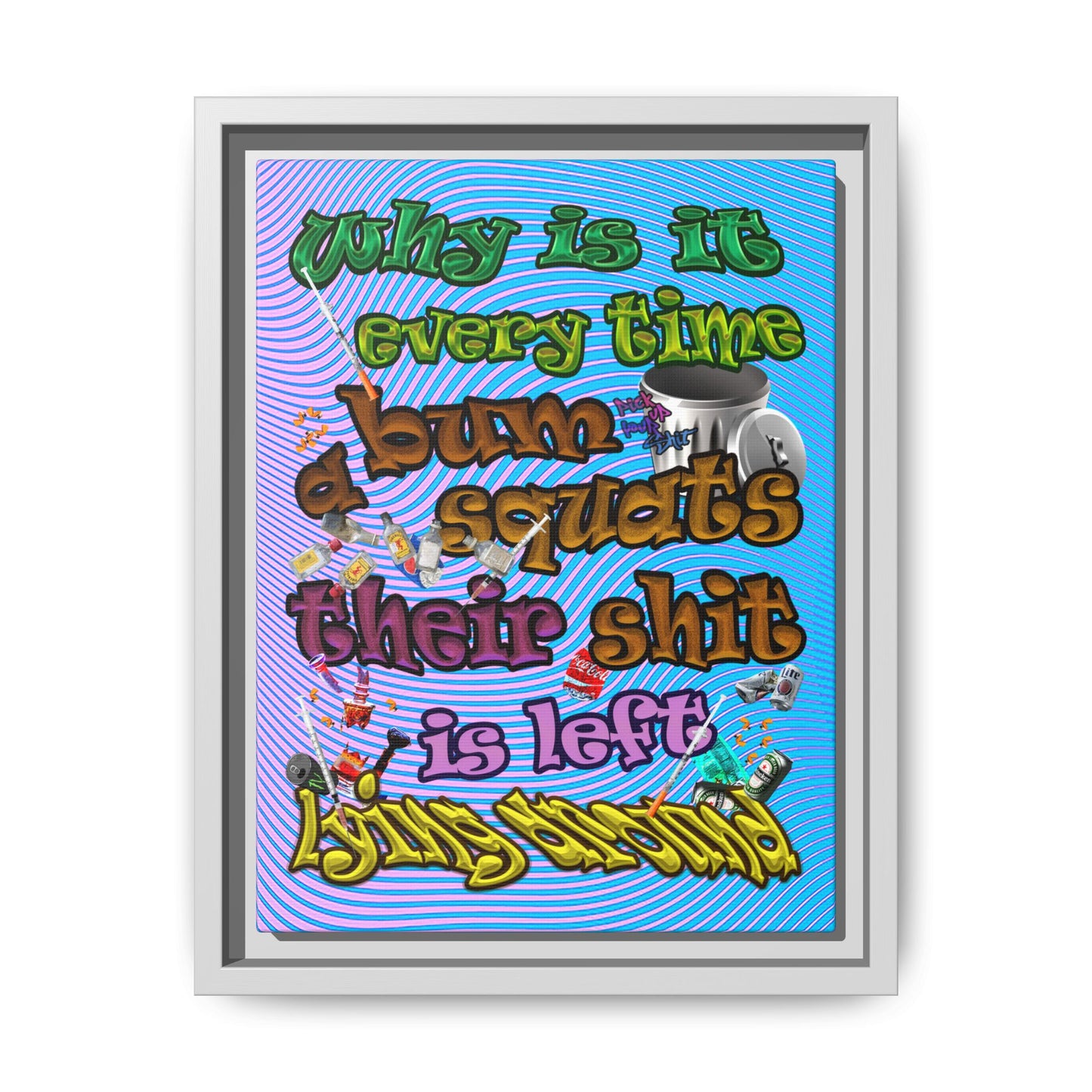 the bum's shit - framed canvas art (light blue-purple wave)