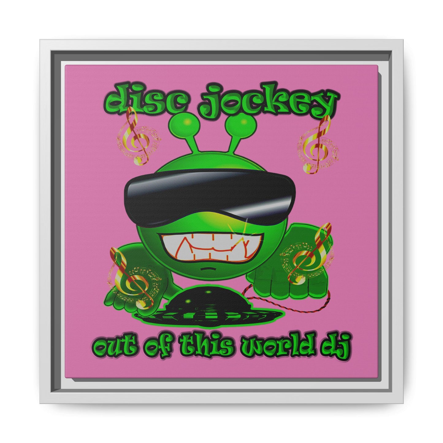 disc jockey - framed canvas art (light pink)