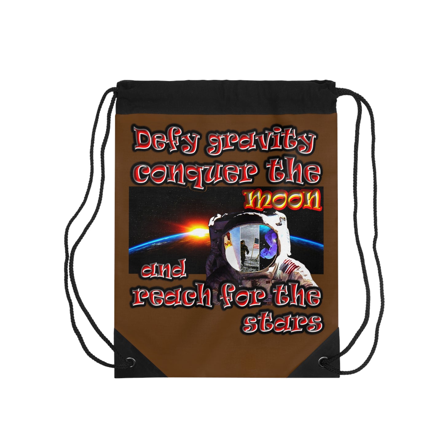 defy conquer reach - Drawstring Bag (brown)