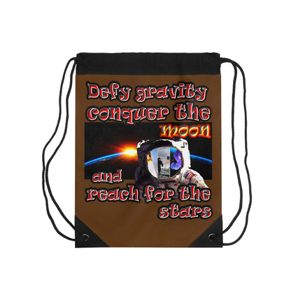 defy conquer reach - Drawstring Bag (brown)