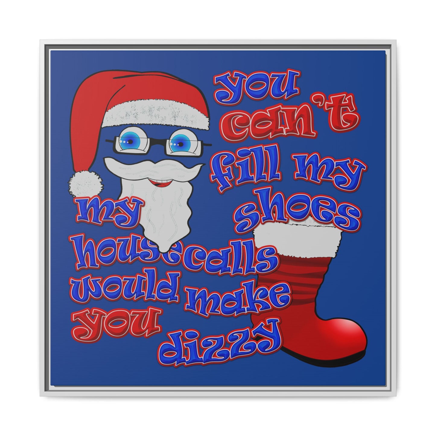 santa's shoes - framed canvas art (dark blue)
