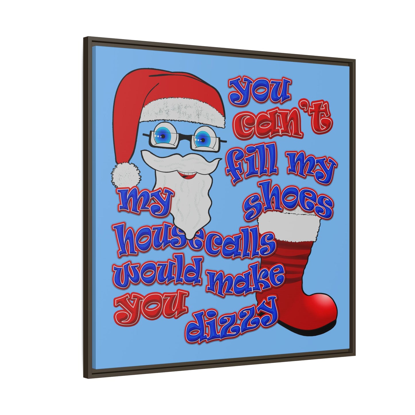 santa's shoes - framed canvas art (light blue)