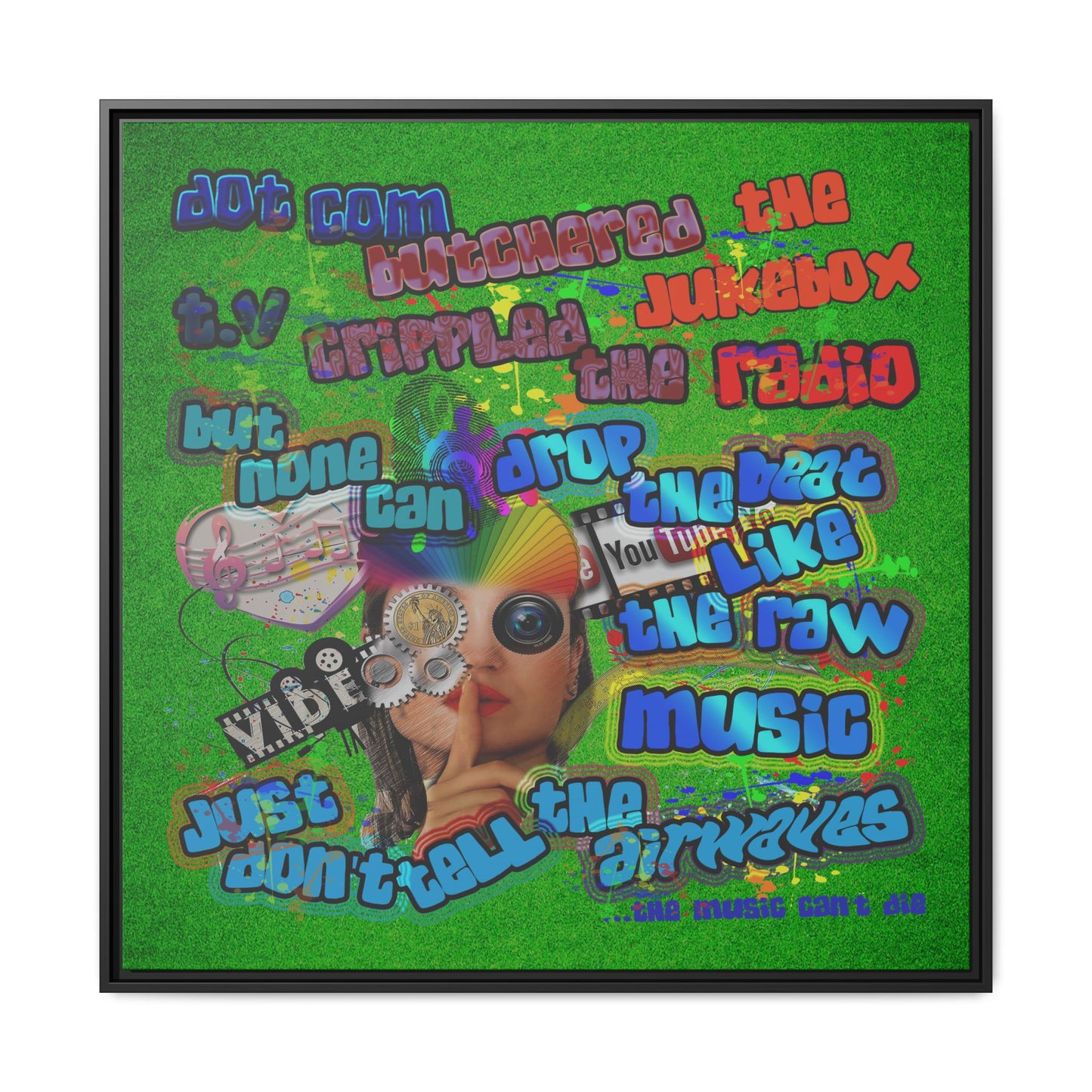 drop the beat - framed canvas art (green turf)