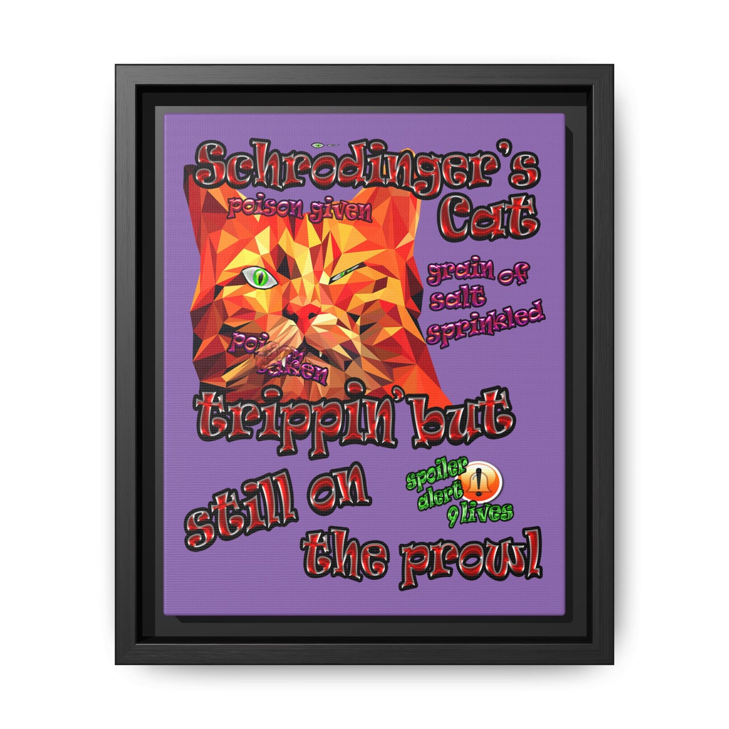 schrodinger's cat - framed canvas art (light purple)