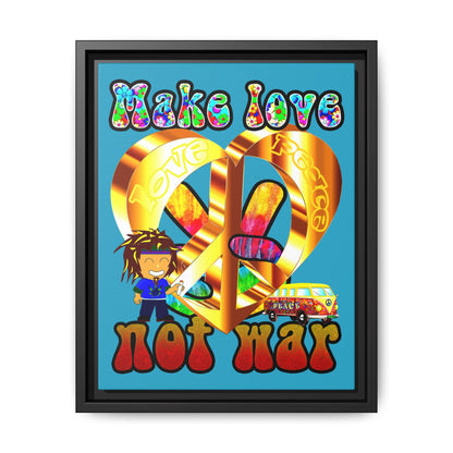 love peace - framed canvas art (turquoise)