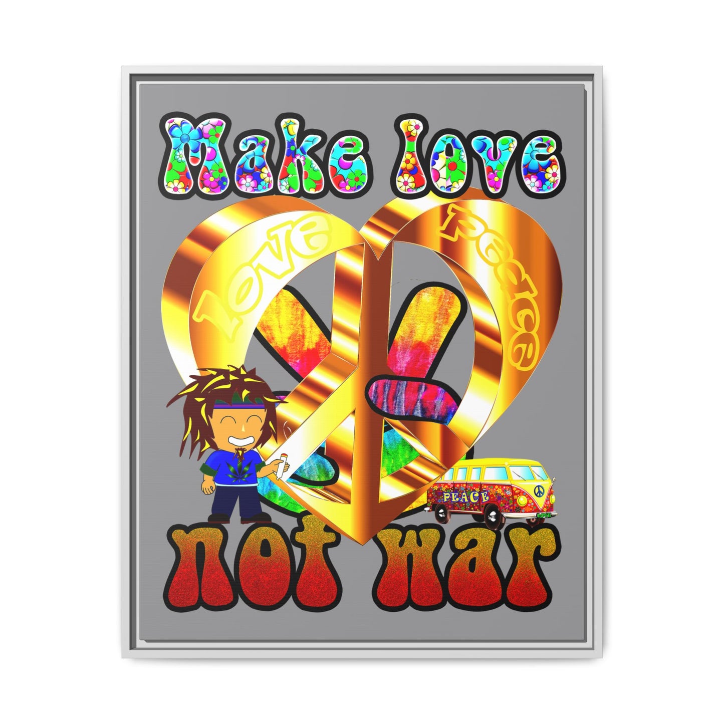 love peace - framed canvas art (grey)