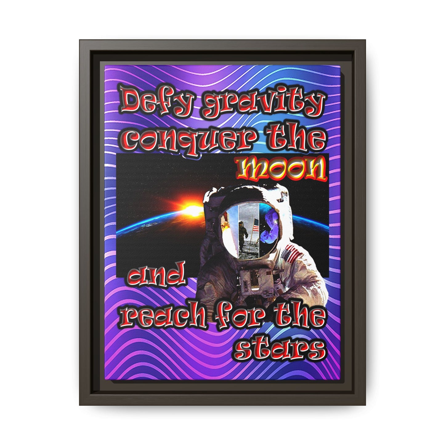 defy conquer reach - framed canvas art (purple wave)