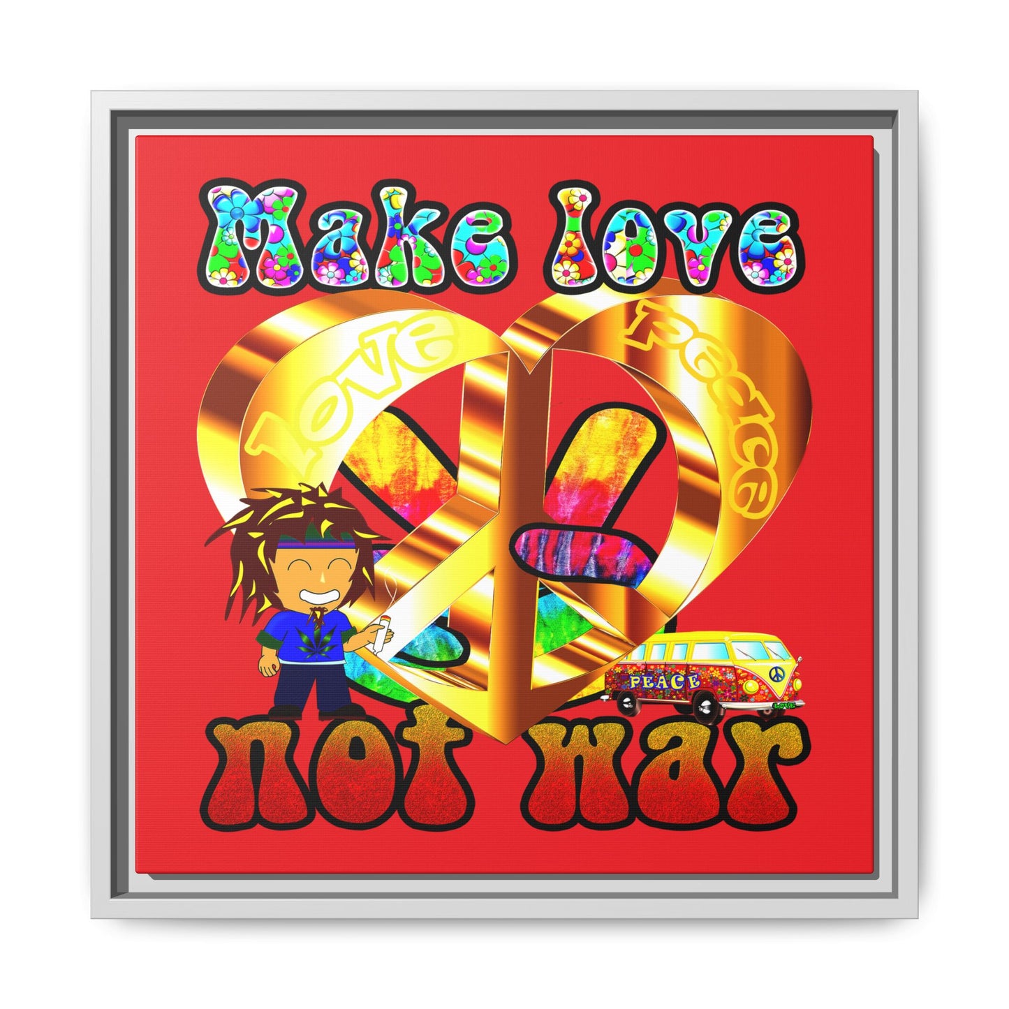 love peace - framed canvas art (red)