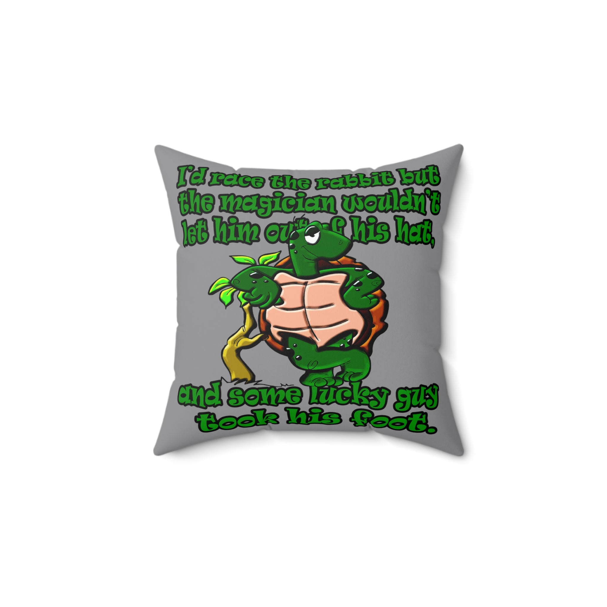 turtle race - Spun Polyester Square Pillow - (grey)