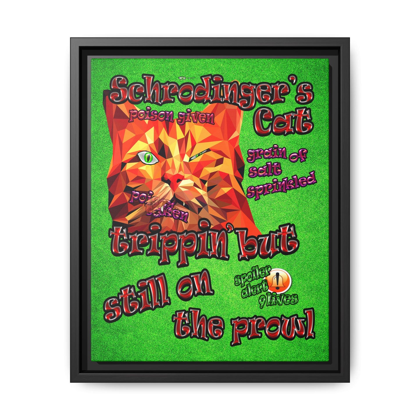 schrodinger's cat - framed canvas art (green turf)