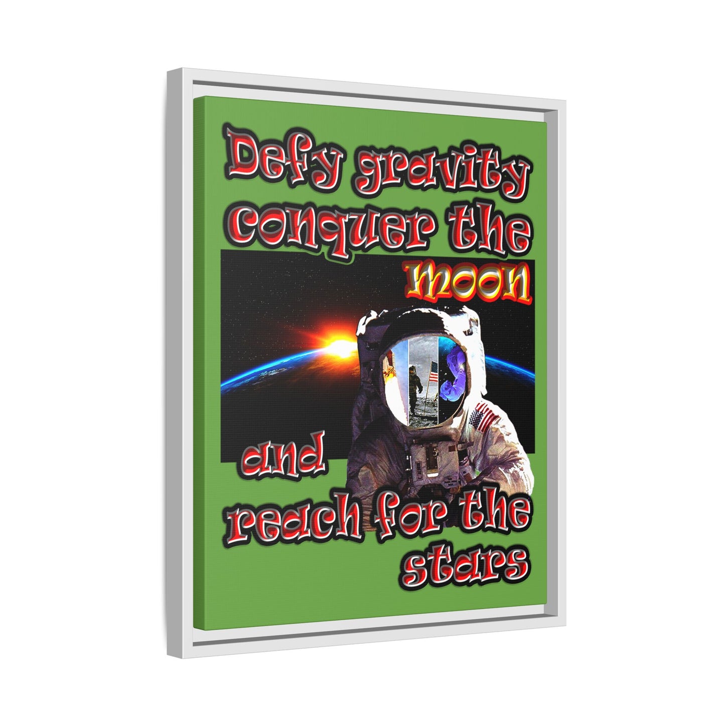 defy conquer reach - framed canvas art (green)