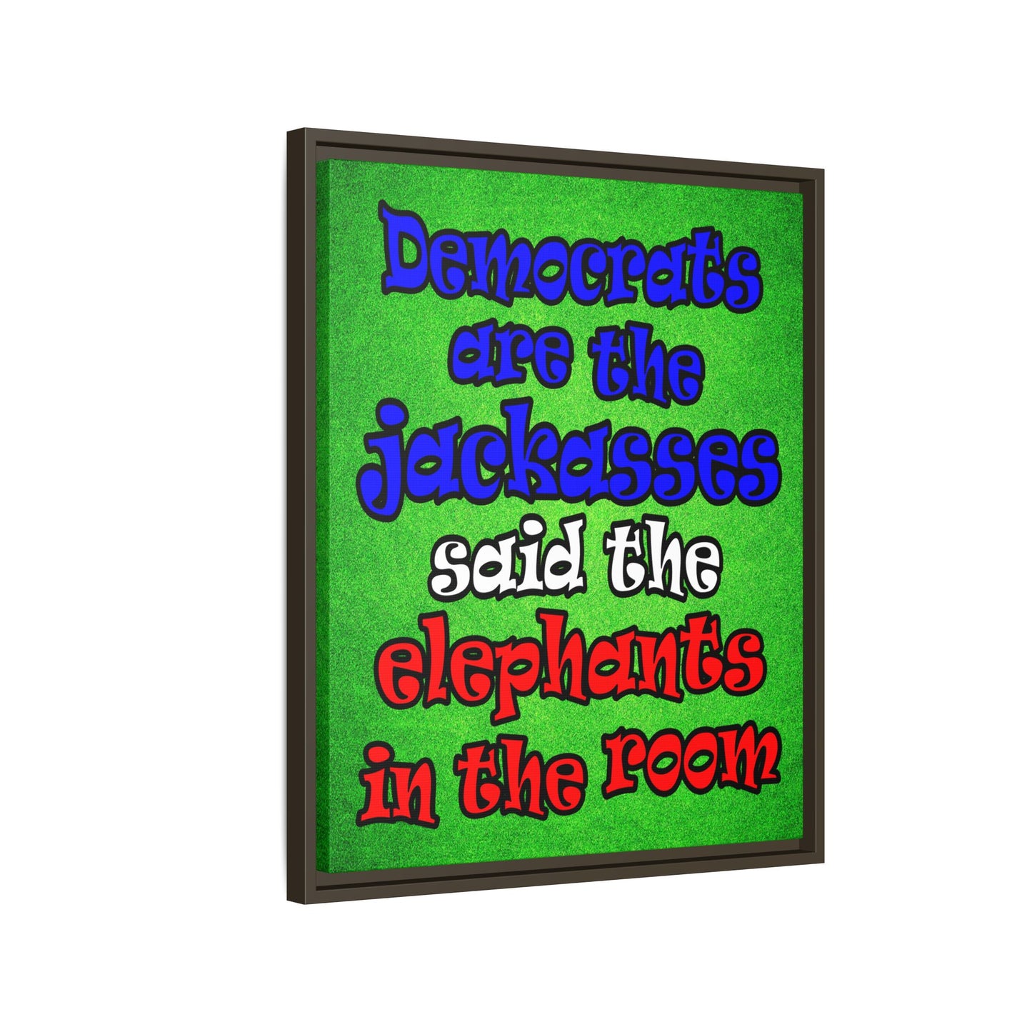 donkeys and elephants - framed canvas art (green turf)