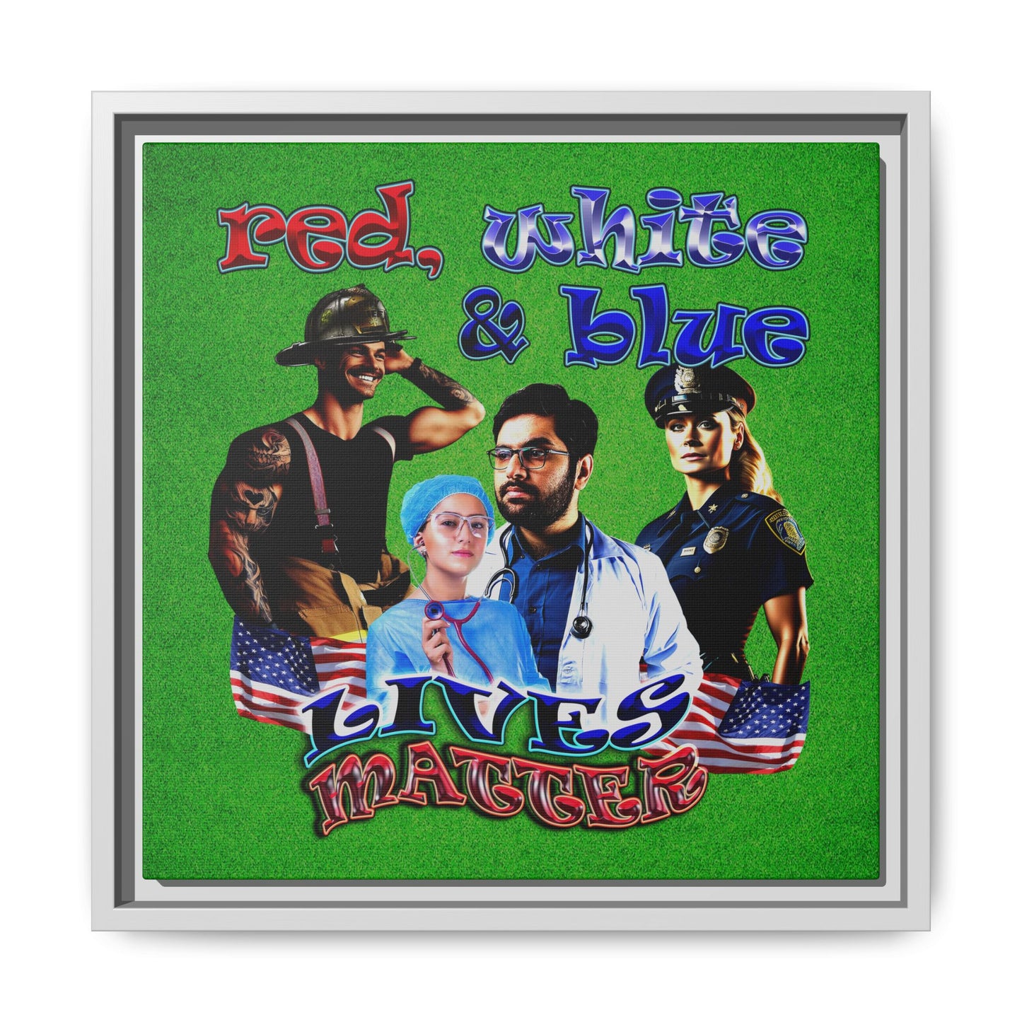 rw&b lives matter - framed canvas art (green turf)