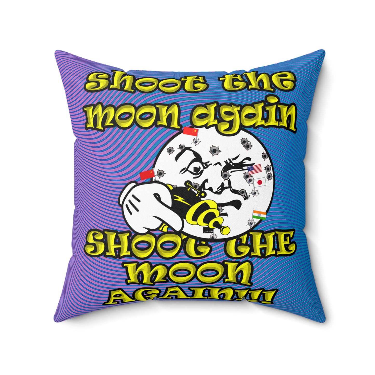 shoot the moon again - Spun Polyester Square Pillow - (light blue-purple wave)