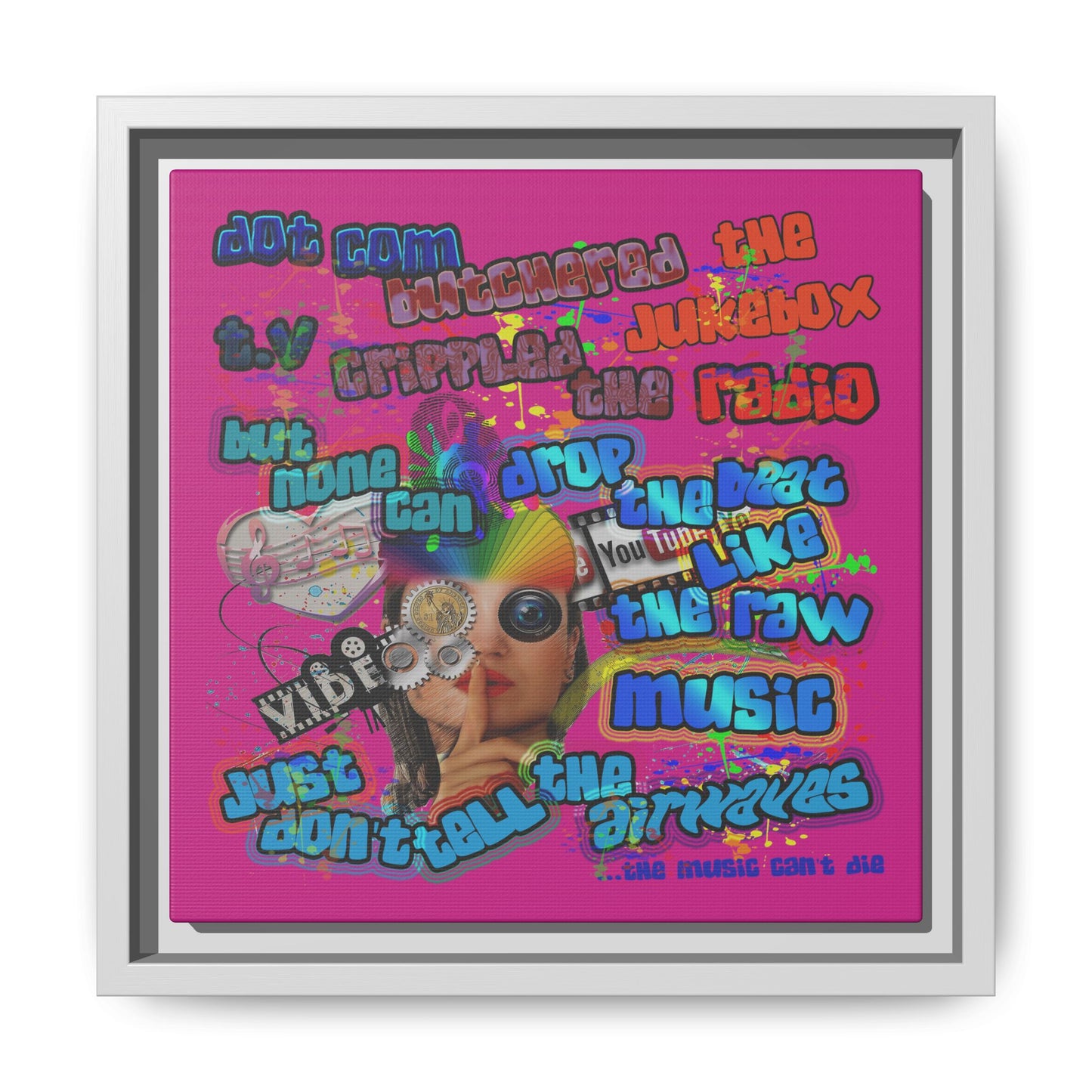 drop the beat - framed canvas art (pink)