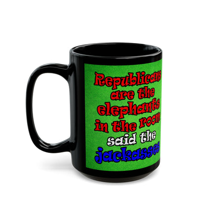 donkeys and elephants - Black Mug (green turf)